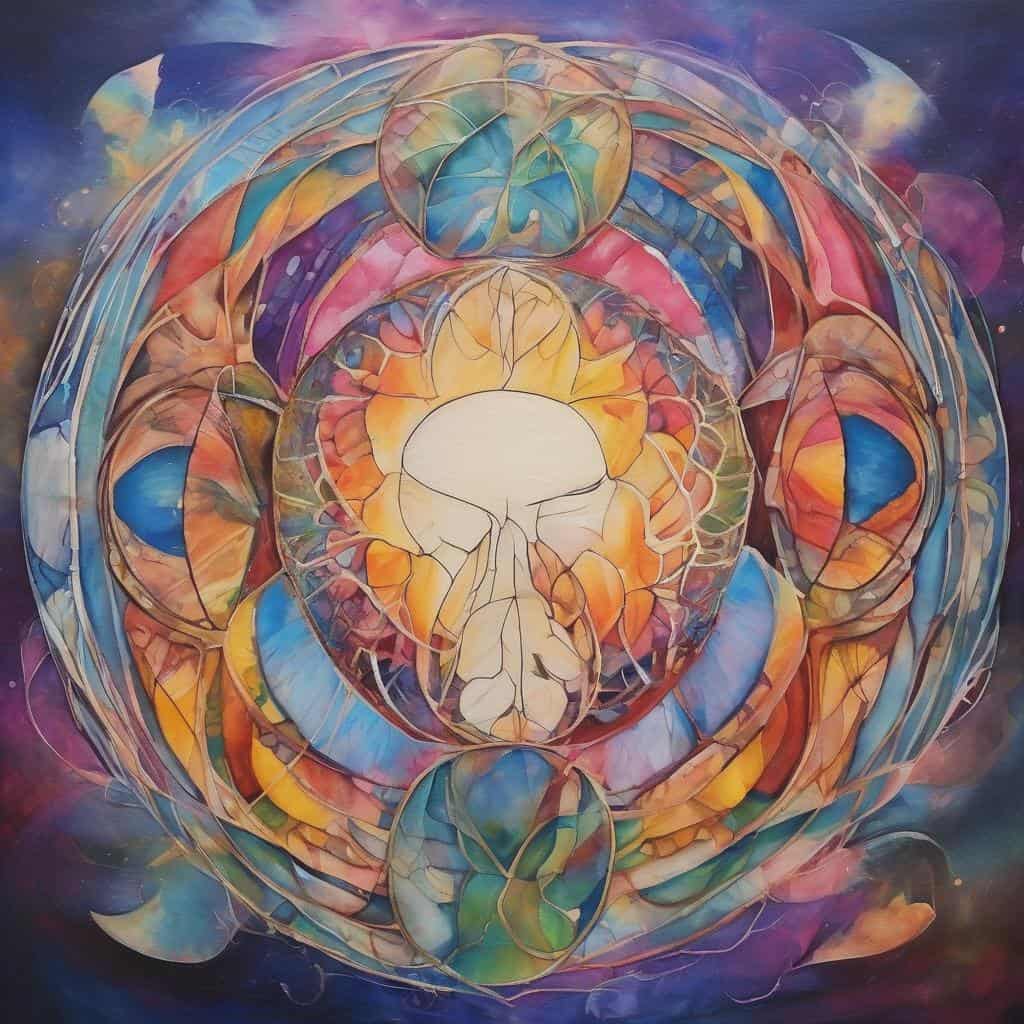 Αalt text: Μεσαιωνική τέχνη με πανασχεδιασμένη πνευματική ενέργεια και φύση.