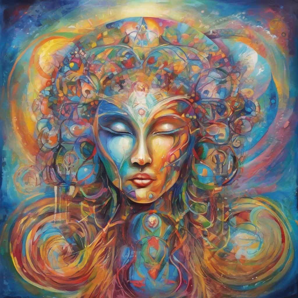 Ανθρώπινη μορφή με πολύχρωμες και αφηρημένες λεπτομέρειες.