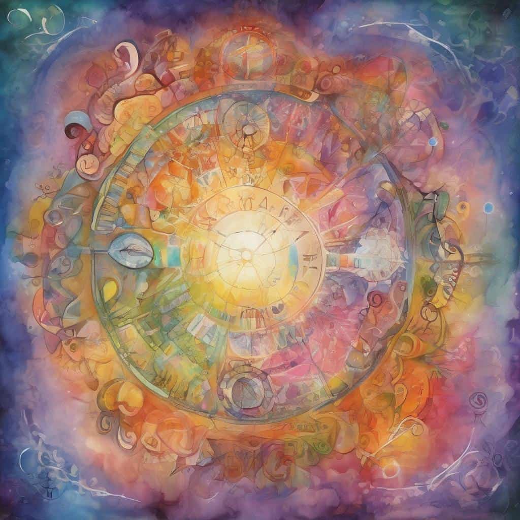 Ανθρώπινο ρολόι με πολύχρωμο και αφηρημένο σχεδιασμό, συμβολίζοντας την εξέλιξη και την πρόοδο στη ζωή.